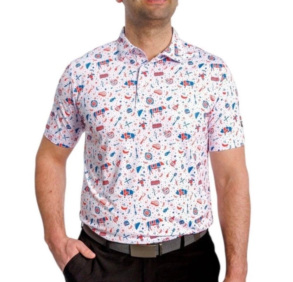 Waggle Grill Master Performance Golf Polo Shirt BBQ Summer 4th of July Large